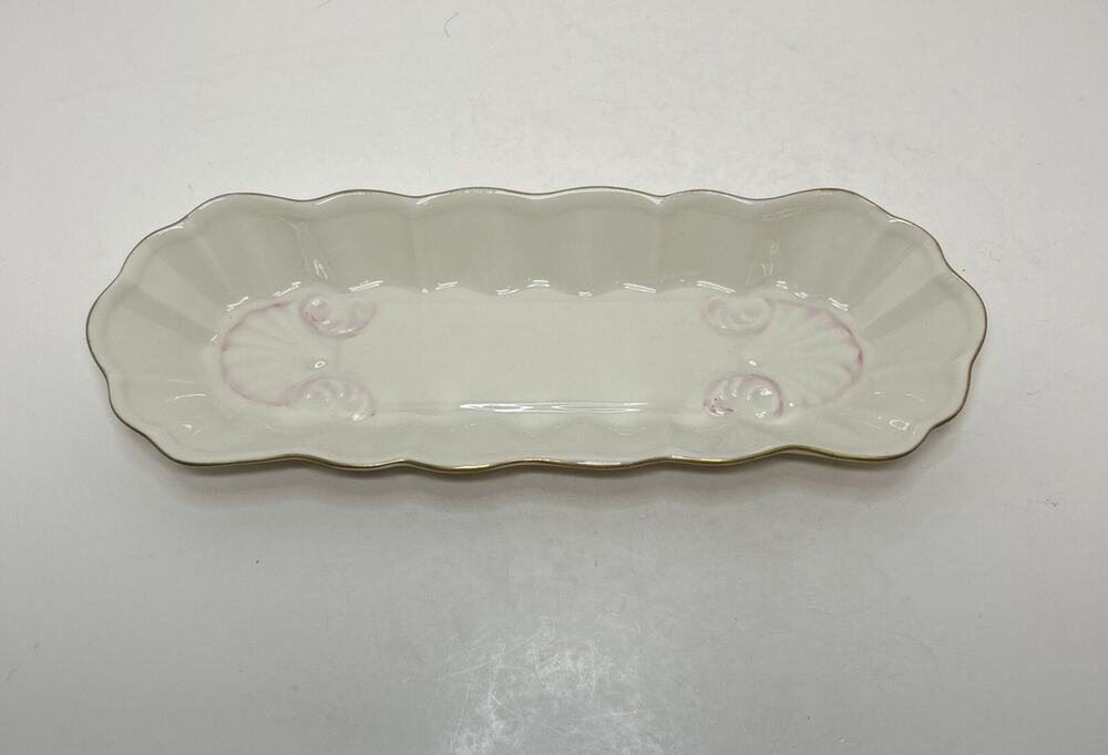 BELLEEK Fine Parian China Georgian Shell Mint 9.5" Tray Gold Trim 11th Mark